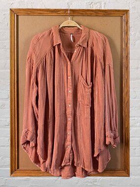 Free People Size Medium Orange Button Down Shirt